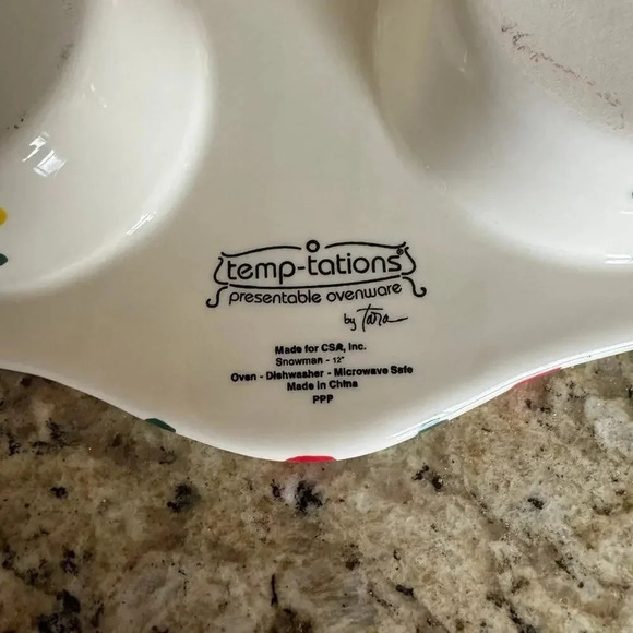 Temptations Snowman Round Muffin Ovenware / Serving Pan 10" x 1.5" - Picture 2 of 2